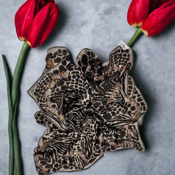 Anne Klein Brown Silk Animal Print Paisley Scarf - Picture 1 of 9